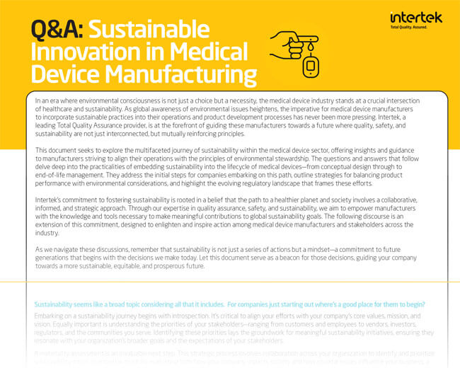 Sustainable Innovation in Medical Device Manufacturing Q&A