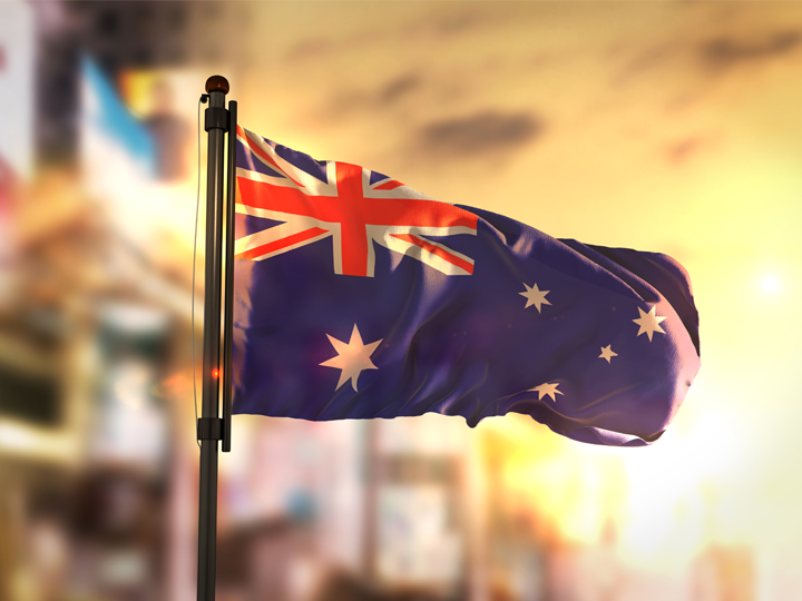 Australia flag against city background
