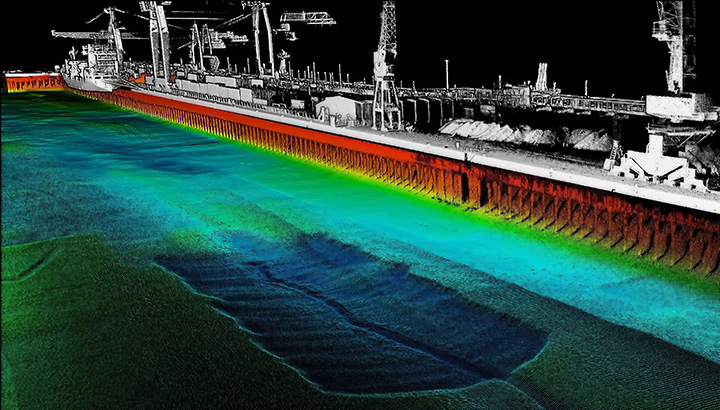 multi-colored digital scan of an industrial port