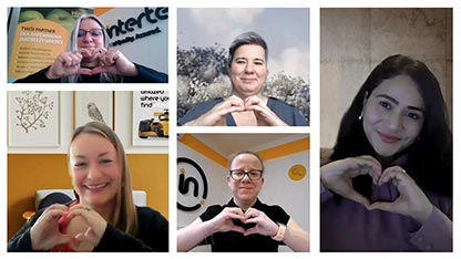 Collage of 5 women, all Intertek employees, making a heart shape with their hands