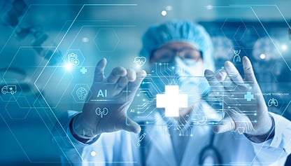 The image is a background pattern featuring the words "AI," "Al," "HEALTHCARE TECHNOLOGY," and "Gro." It appears to be a simulation and includes the tags: screenshot, technology, and person.